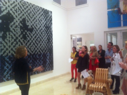 Rosa De La Cruz giving us a tour of her collection (in front of a Sigmar Polke painting)